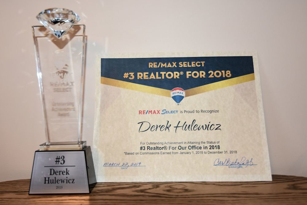 certificate of achievement top remax realtor derek hulewicz